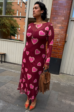Burgundy Hearts Aria Mesh Dress