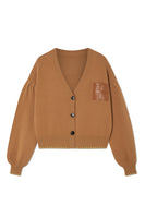 Thumbnail for Camel Cardigan With PU Patch