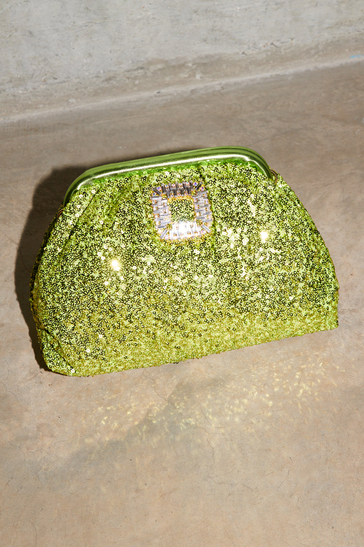 Lime Sequin Clutch Bag