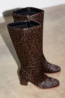 Thumbnail for Leather Chocolate Leopard Knee High Boot