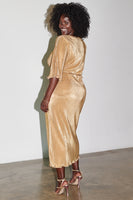 Thumbnail for Model wearing gold plisse dress