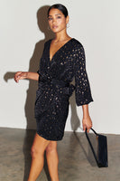 Thumbnail for Model wearing Black Animal Jacquard Mini Vienna Dress