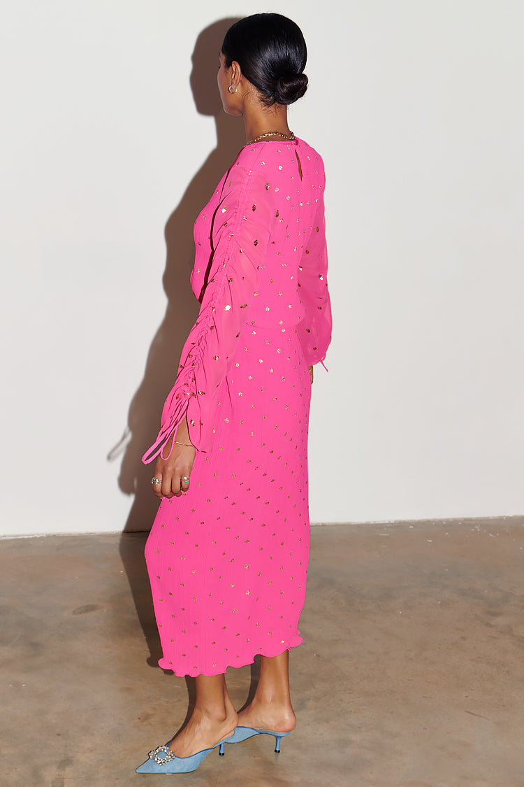 Model wearing Pink Bon Plisse Dress 