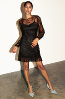 Thumbnail for caption_Model wears Black Lace Marraskesh Dress in UK 8 / US 4