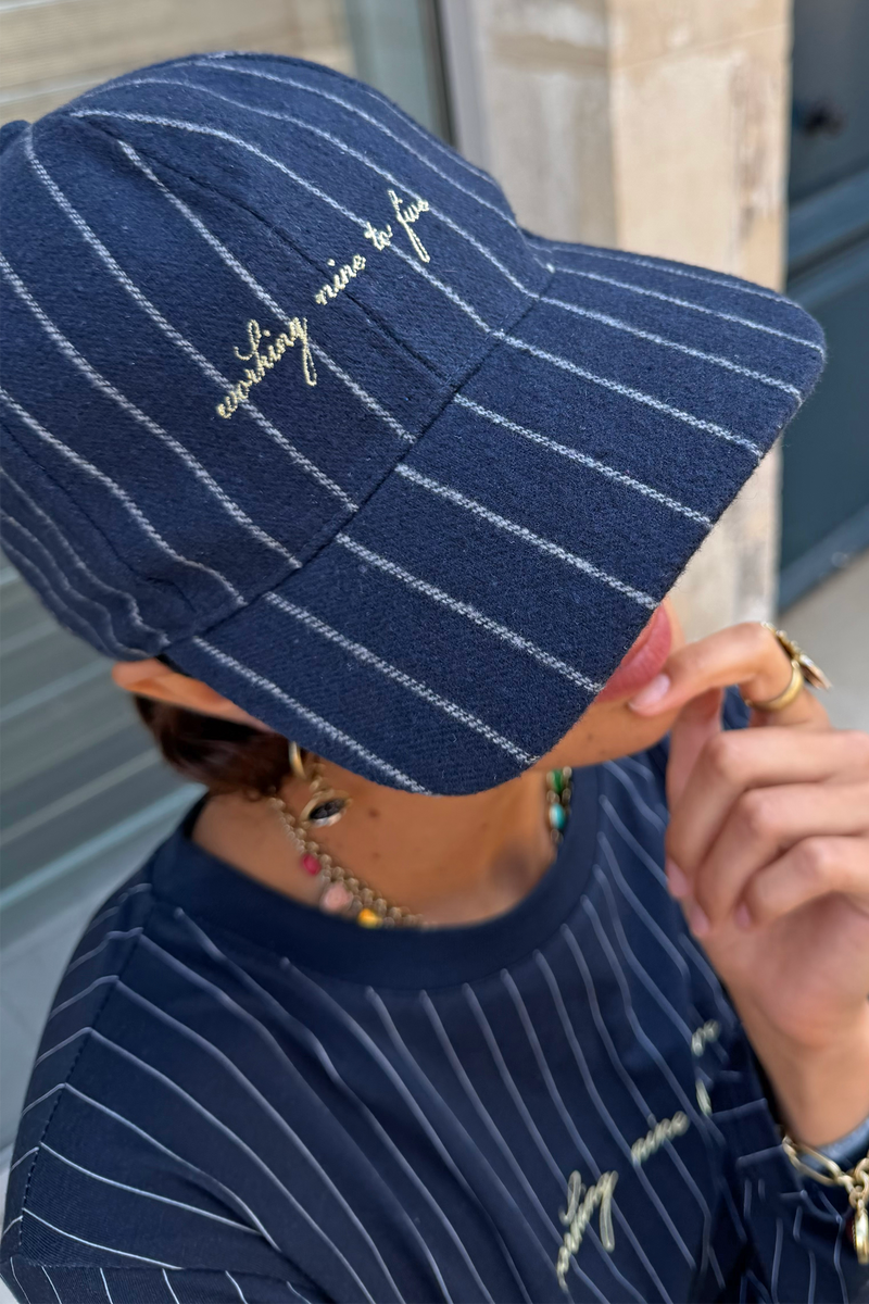 Navy Pinstripe Cap