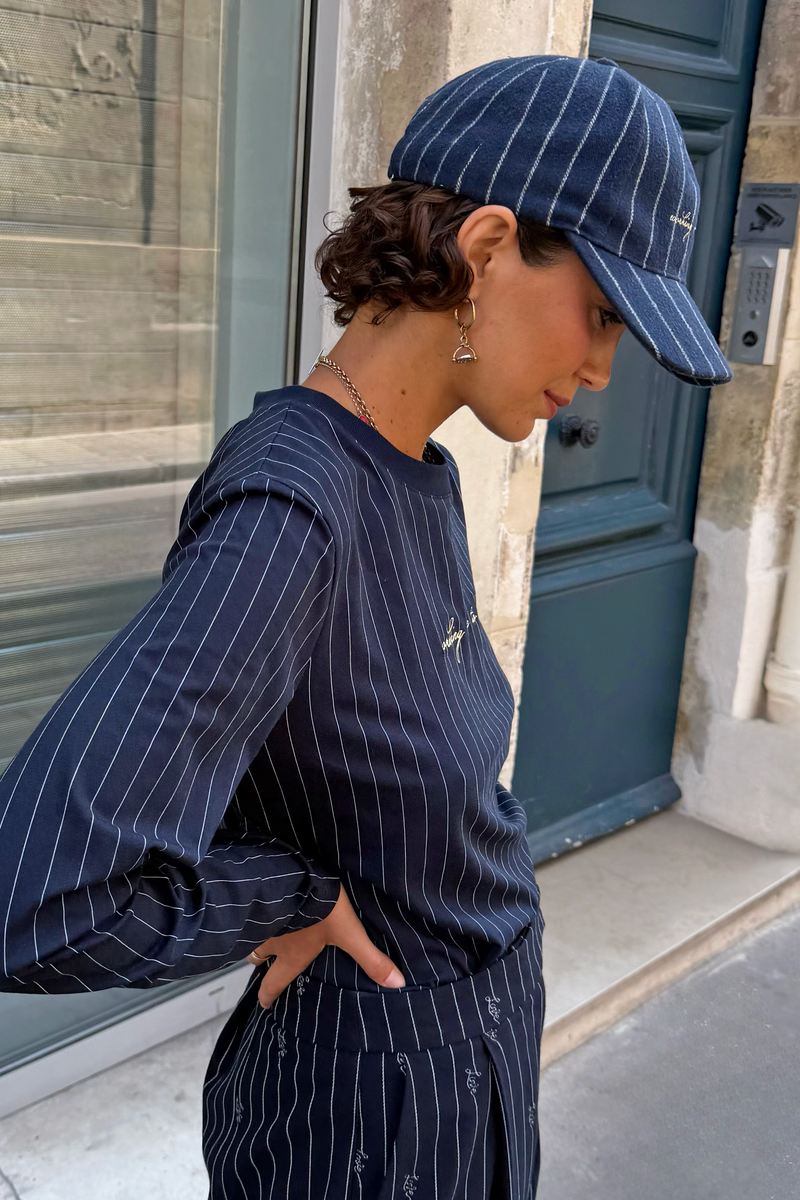 Navy Pinstripe Cap