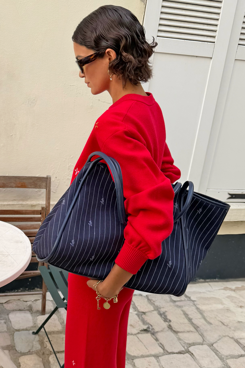 Navy Pinstripe Shopper Bag