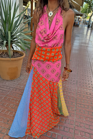 Pink Mix Tile Halter Top