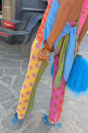 Pink Mix Tile Mesh Flare Trousers