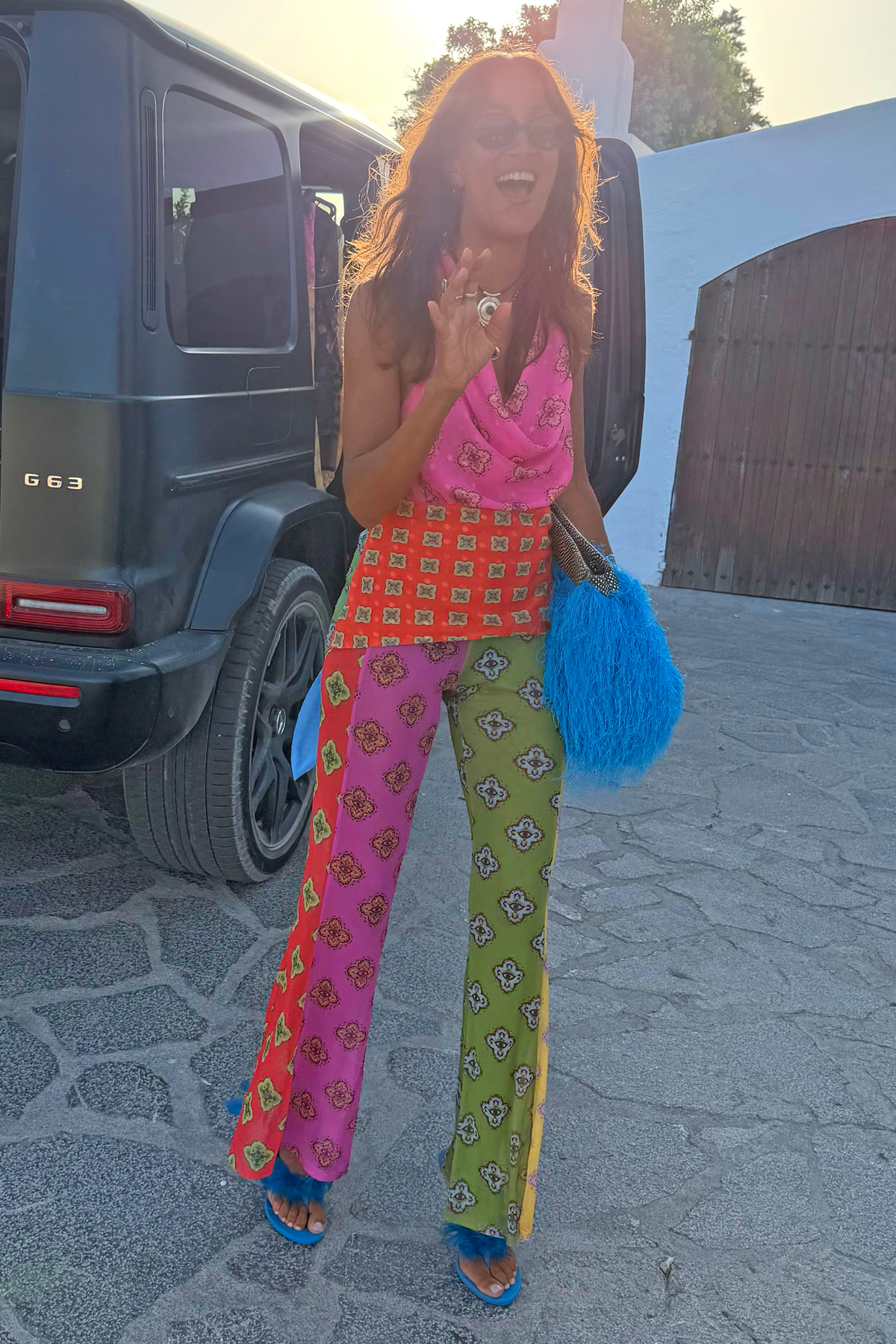 Pink Mix Tile Mesh Flare Trousers