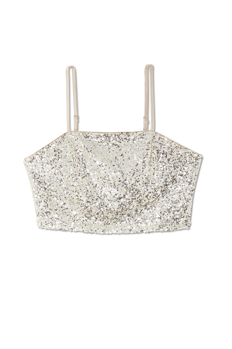 EVERY ROSE SEQUIN CROP TOP IN SILVER