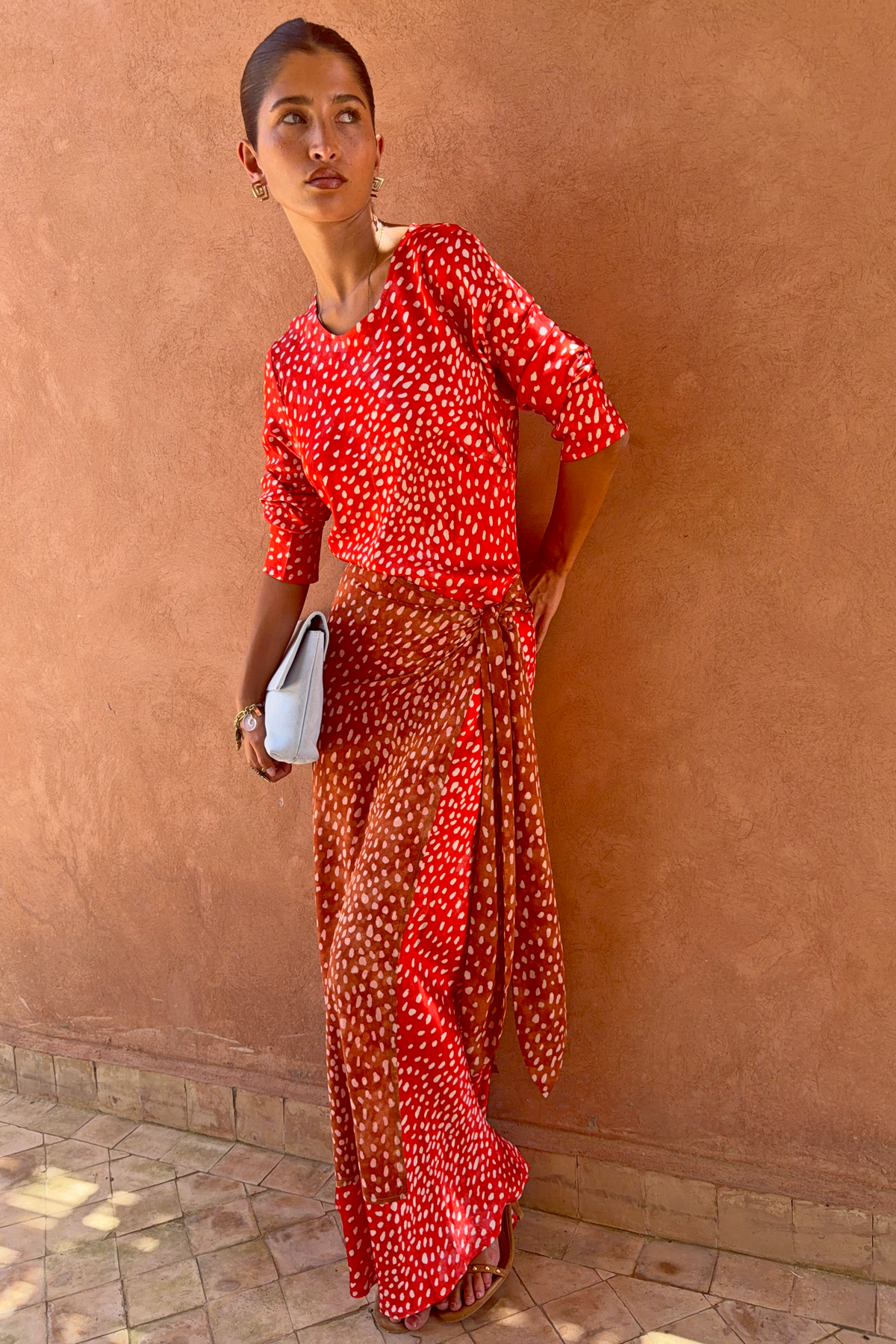 Spliced Deer Wrap Maxi Dress