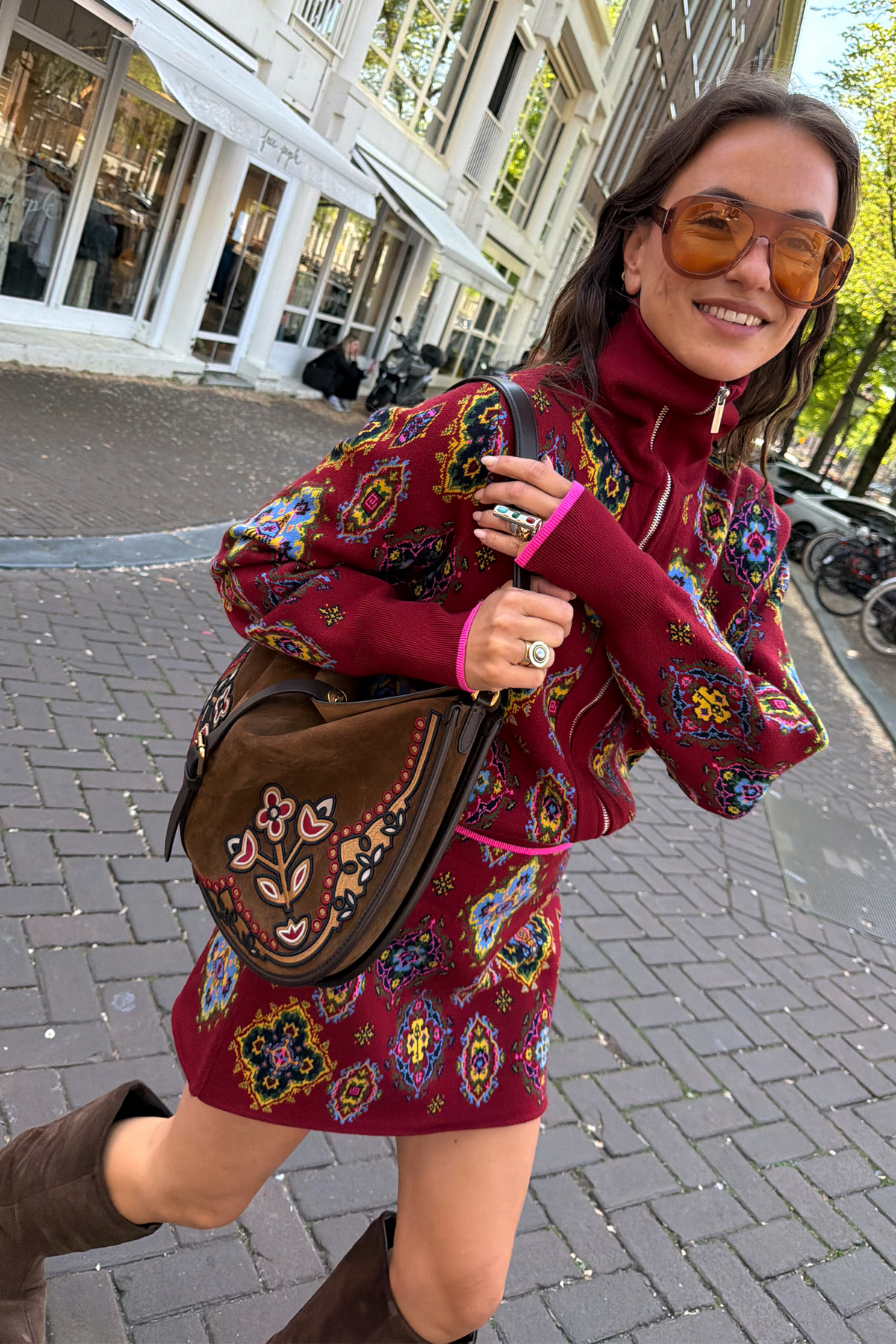 Red Tile Zip Up Cardigan