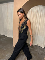 Thumbnail for Model wearing Black Embroidered Jumpsuit