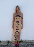 Thumbnail for Embellished Mesh Tattoo Dress
