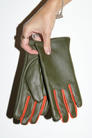 Thumbnail for Khaki And Orange Leather Gloves