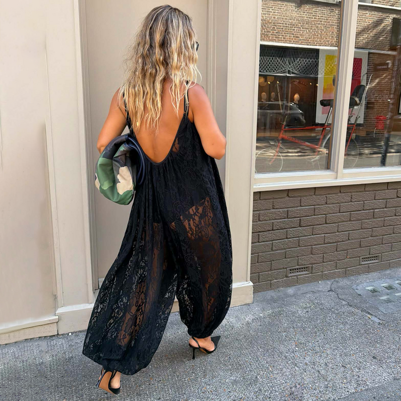 Black Lace Balloon Jumpsuit