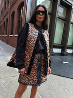 Thumbnail for Model wearing Black And Leopard Multi-Wear Jacket