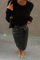 Thumbnail for caption_Model is 5ft6 and wears Black Vegan Leather Jaspre Skirt in UK 8 / US 4