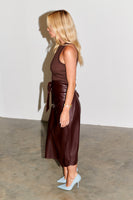 Thumbnail for Model wearing Chocolate Vegan Leather Jaspre Skirt side view