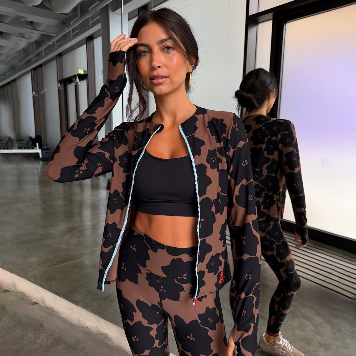 Chocolate Floral Zip Up Sports Jacket