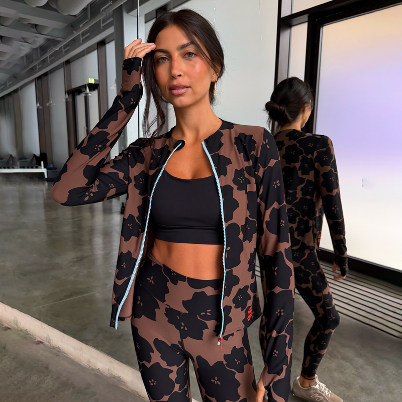 Chocolate Floral Zip Up Sports Jacket