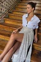Thumbnail for caption_Model wears Sequin Maxi Wrap Jaspre Skirt in UK size 8 / US 4