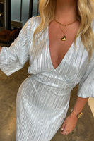 Thumbnail for close up of model wearing silver plisse dress