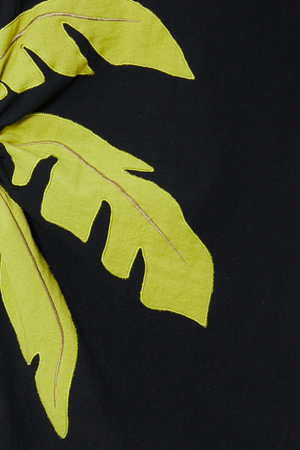 Lime green palm motif with stitched detailing on the black cotton blend Riviera Dress.