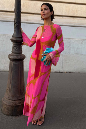Pink & Olive Abstract Aria Mesh Dress