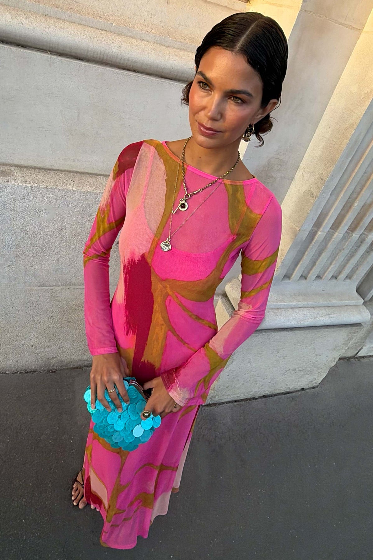 Pink & Olive Abstract Aria Mesh Dress