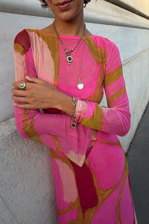 Pink & Olive Abstract Aria Mesh Dress
