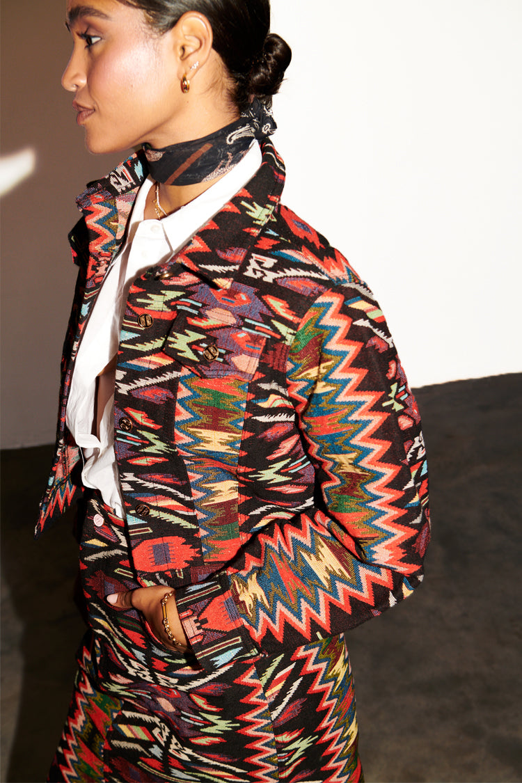 Model wearing the Abstract Print Jacket