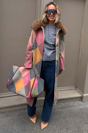 Argyle Wool Blend Long Coat