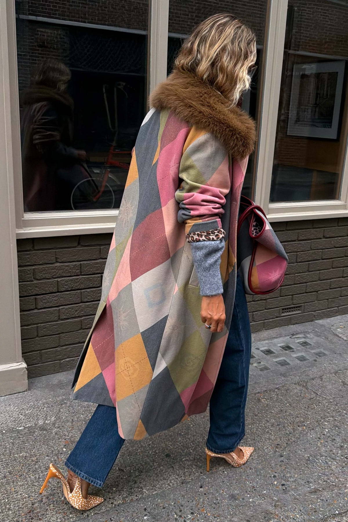 Argyle Wool Blend Long Coat