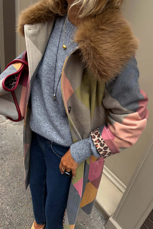 Argyle Wool Blend Long Coat