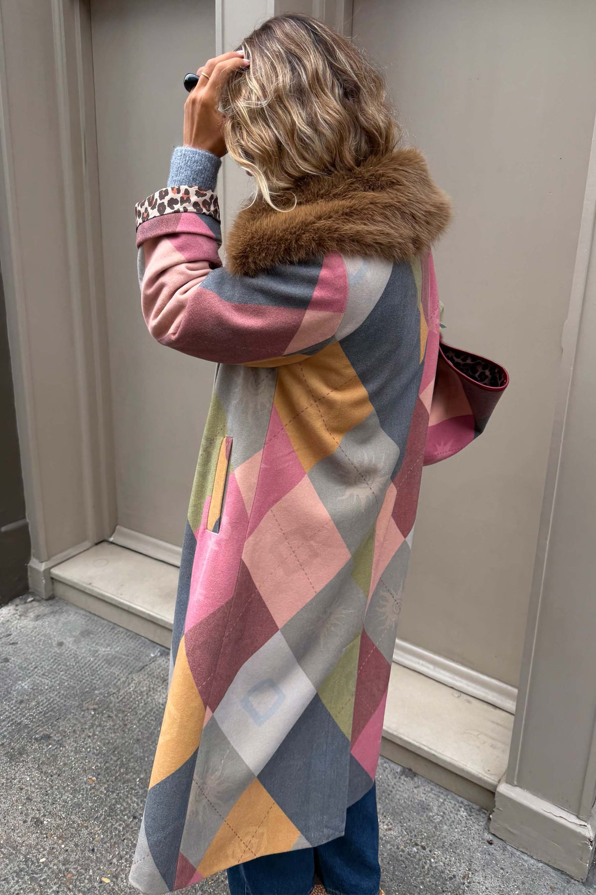 Argyle Wool Blend Long Coat