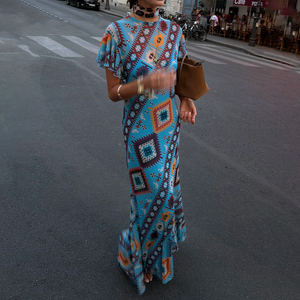Blue Multi Print Mesh Dress
