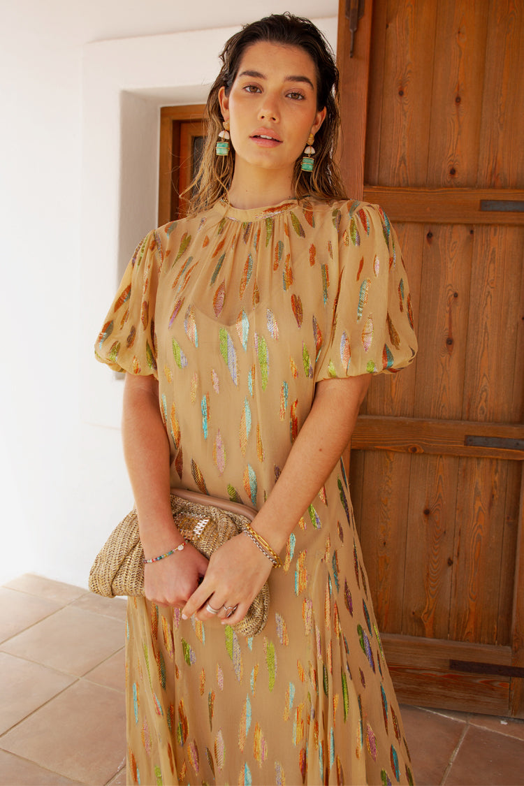 Model wearing Sparkle Jacquard Bibi Maxi Dress
