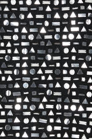 Black Beaded Mirror Skirt detail highlighting silver geometric glass beads and mirror embellishments.