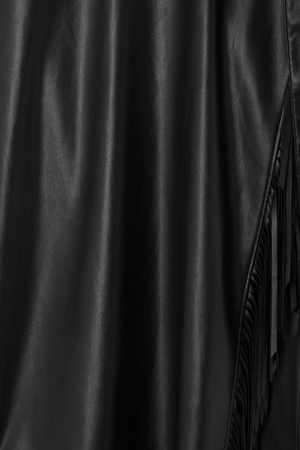 Black vegan leather and fringe detailing on the iconic Mini Jaspre Skirt.