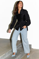 Thumbnail for caption_Model wears Black Sequin Crop Top in UK 8 / US 4