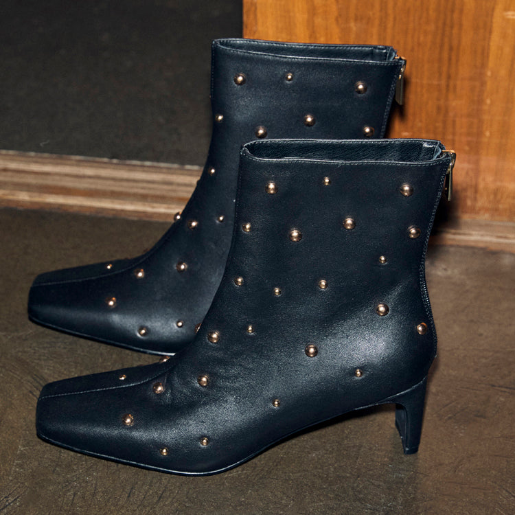 Leather Boots Gold Studs