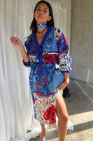 Thumbnail for caption_Model wears Blue Bandana Clash Jaspre Wrap Skirt in UK size 10/ US 6