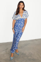 Thumbnail for caption_Model wears Blue Mosaic Elodie Dress in UK size 10/ US 6