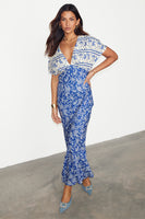 Thumbnail for caption_Model wears Blue Mosaic Elodie Dress in UK size 10/ US 6