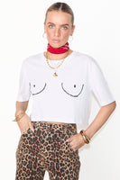 Thumbnail for caption_Model wears Boob Crop T-shirt in UK size 10/ US 6