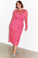 Thumbnail for caption_Model wears Pink and Red Bowie Mesh Dress in UK size 18/ US 14