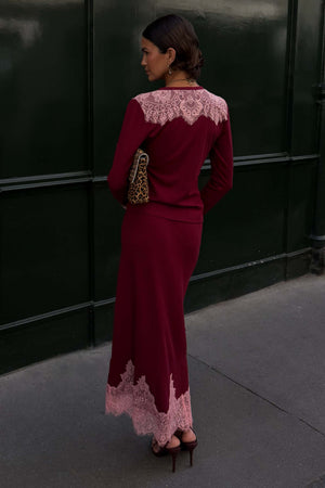 Burgundy Rib Midi Maeva Skirt