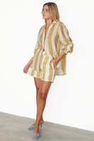 Thumbnail for caption_Model wears Camel Stripe Miley Shirt Dress in UK Size 10/ US 6